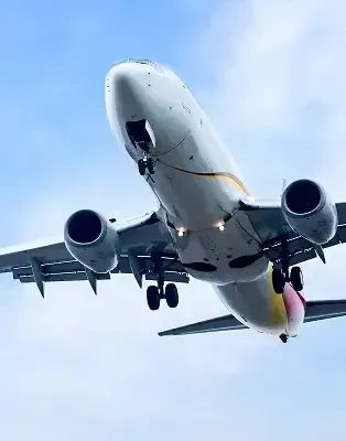 Commercial cargo airplane in flight against a blue sky, representing Trasegro airfreight services.