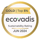 EcoVadis Gold medal icon showing "Top 5% Sustainability Rating, June 2024".