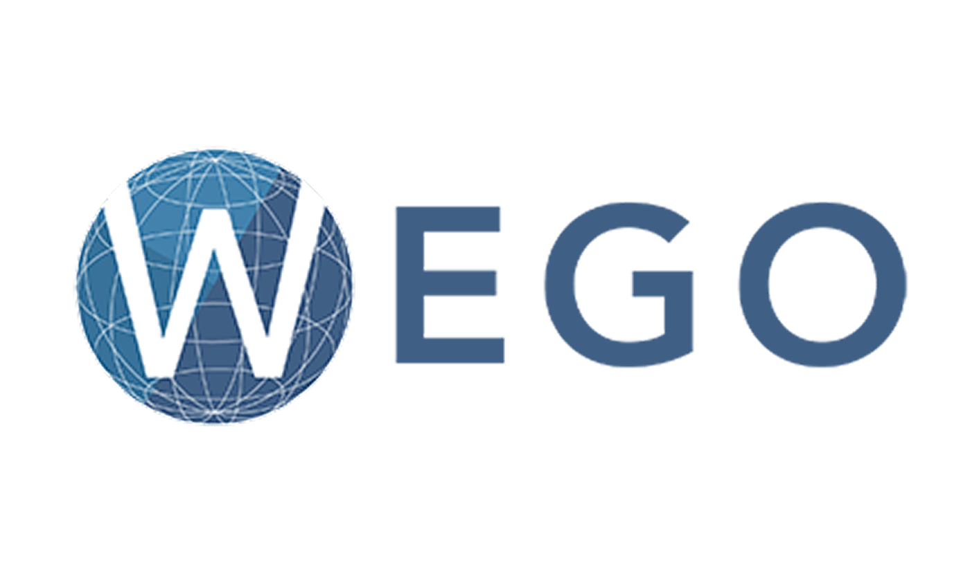 Logo of Wego featuring a globe icon with a white "W" and the company name in blue capital letters.